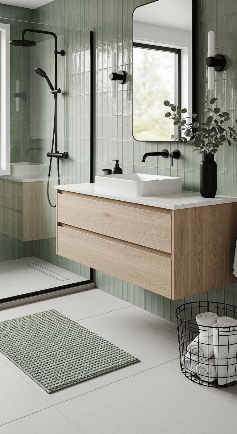 sage green minimalist spa bathroom