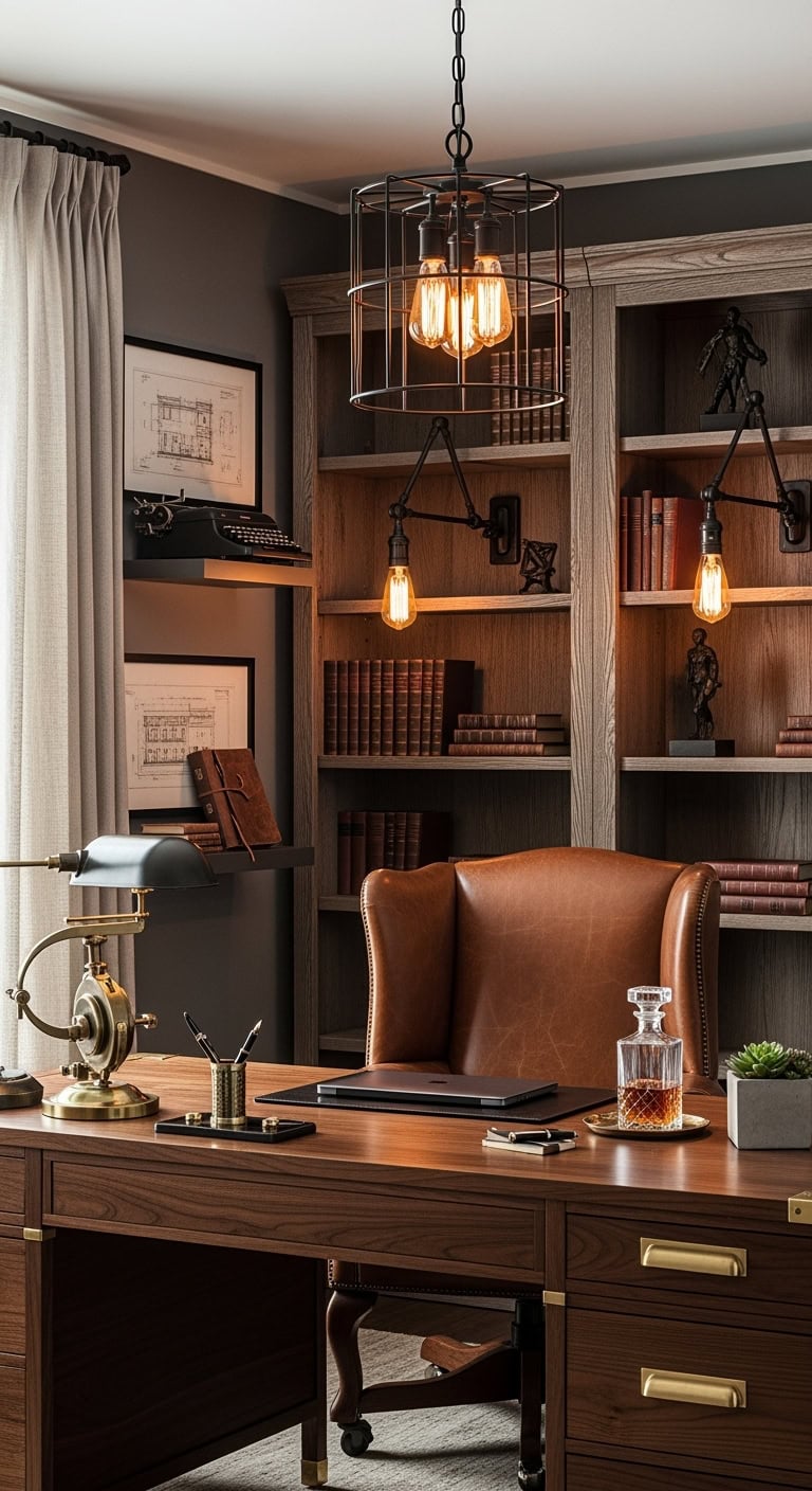 warm industrial rustic home office decor