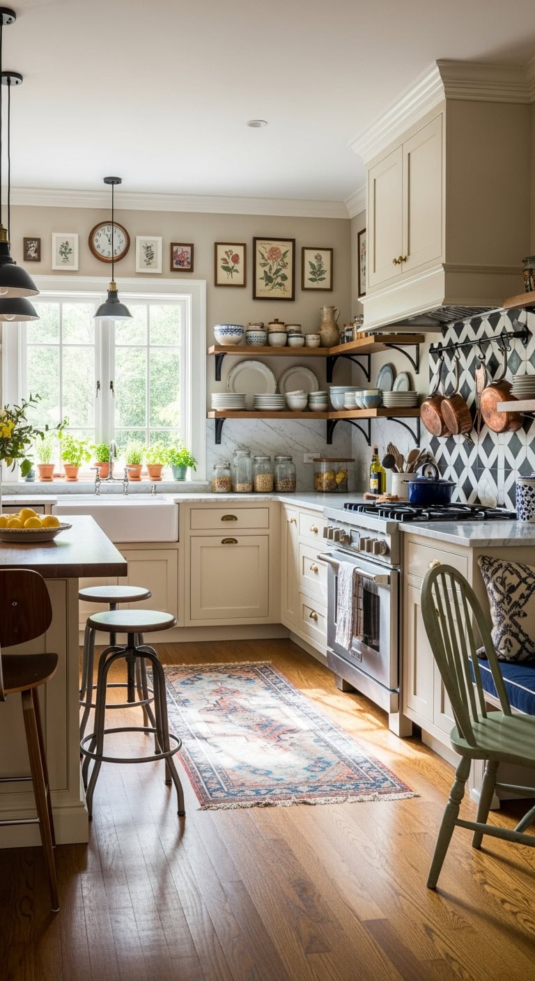 eclectic cream kitchen decor