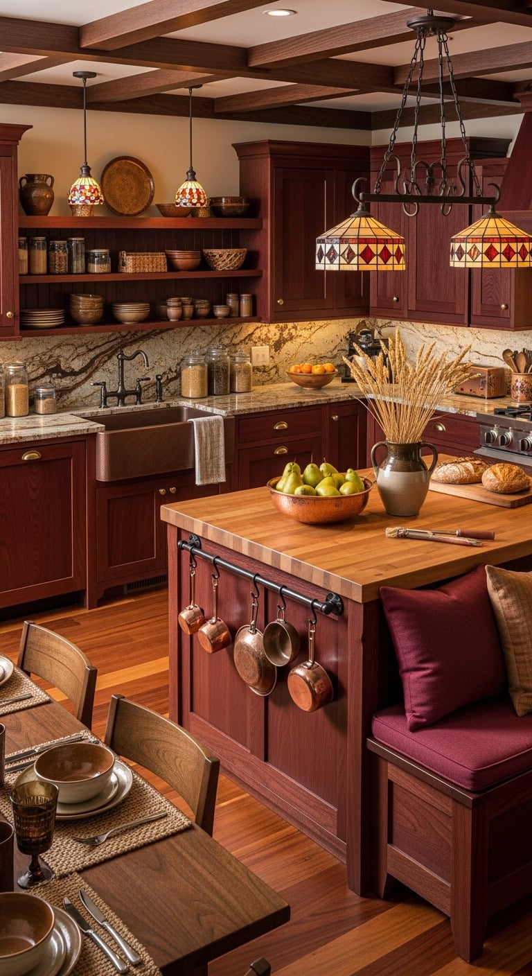 craftsman burgundy kitchen elegance