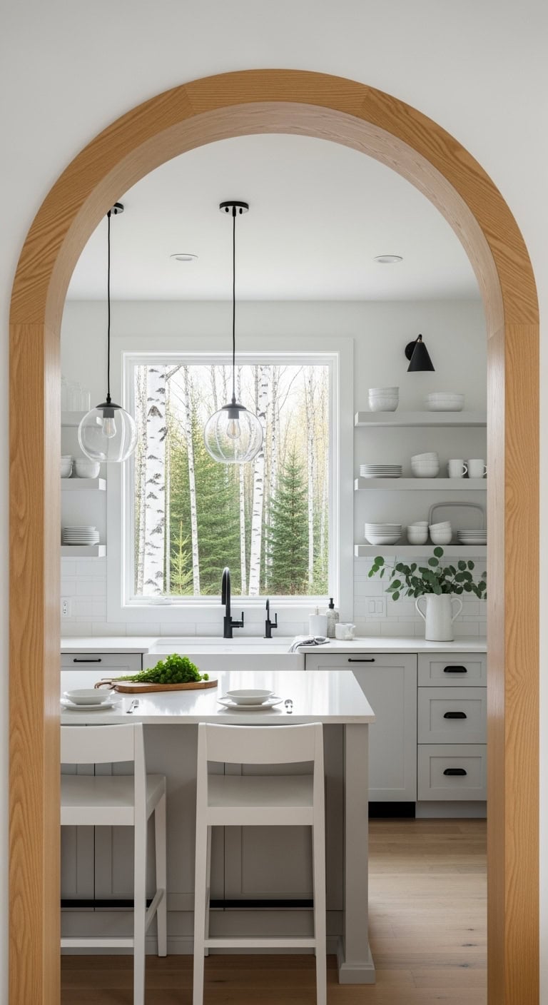 warm open organic scandinavian kitchen arch