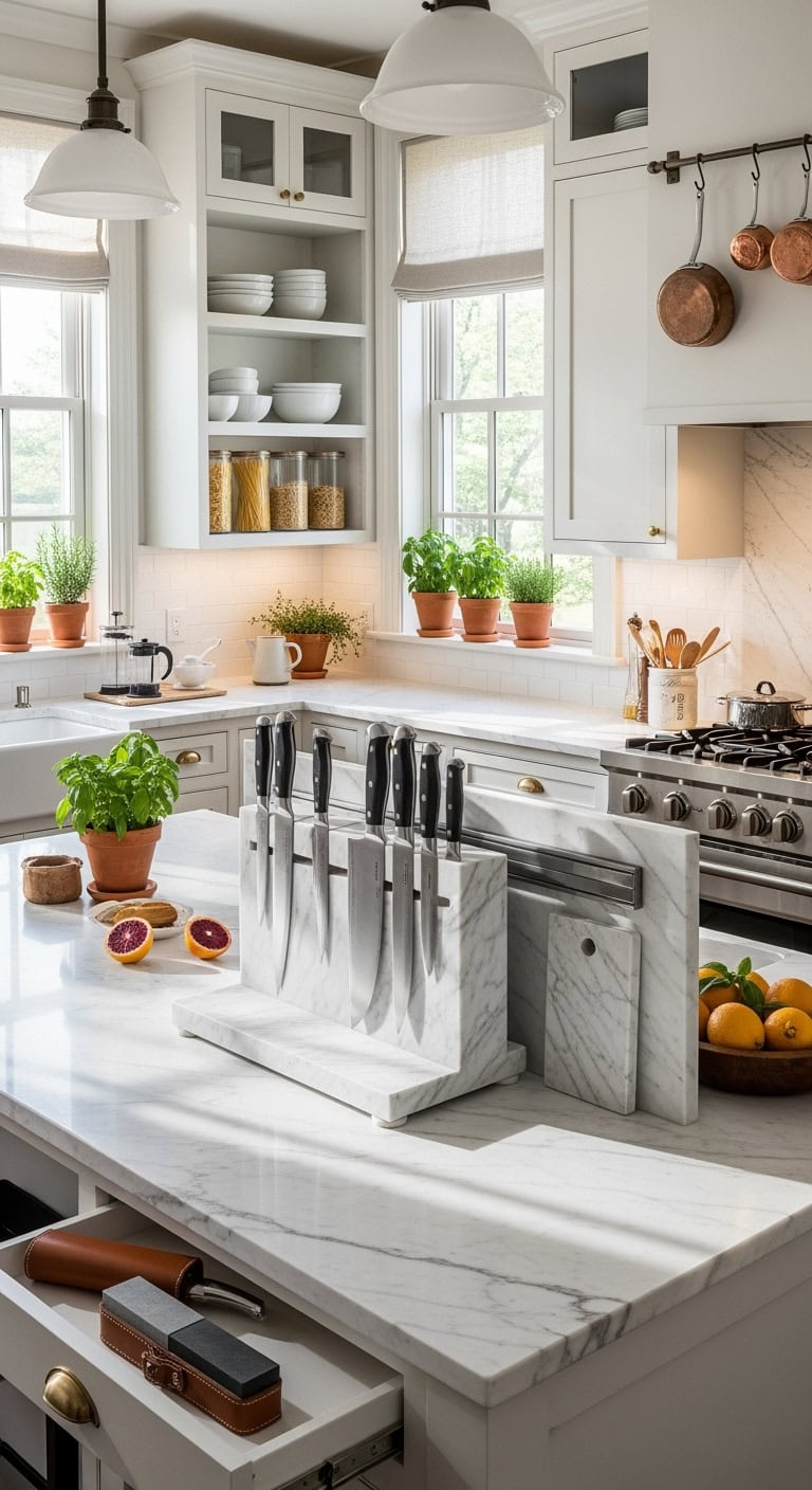 elegant marble knife station display