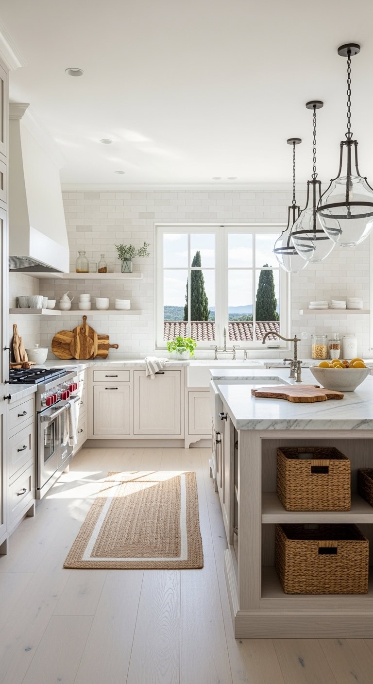 sunlit olive wood whitewash kitchen