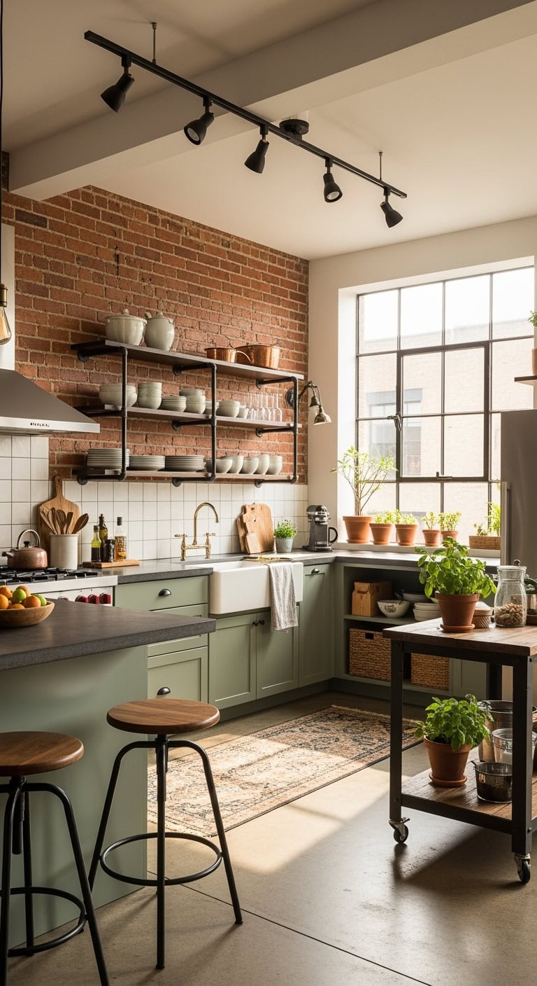 industrial chic pistachio kitchen