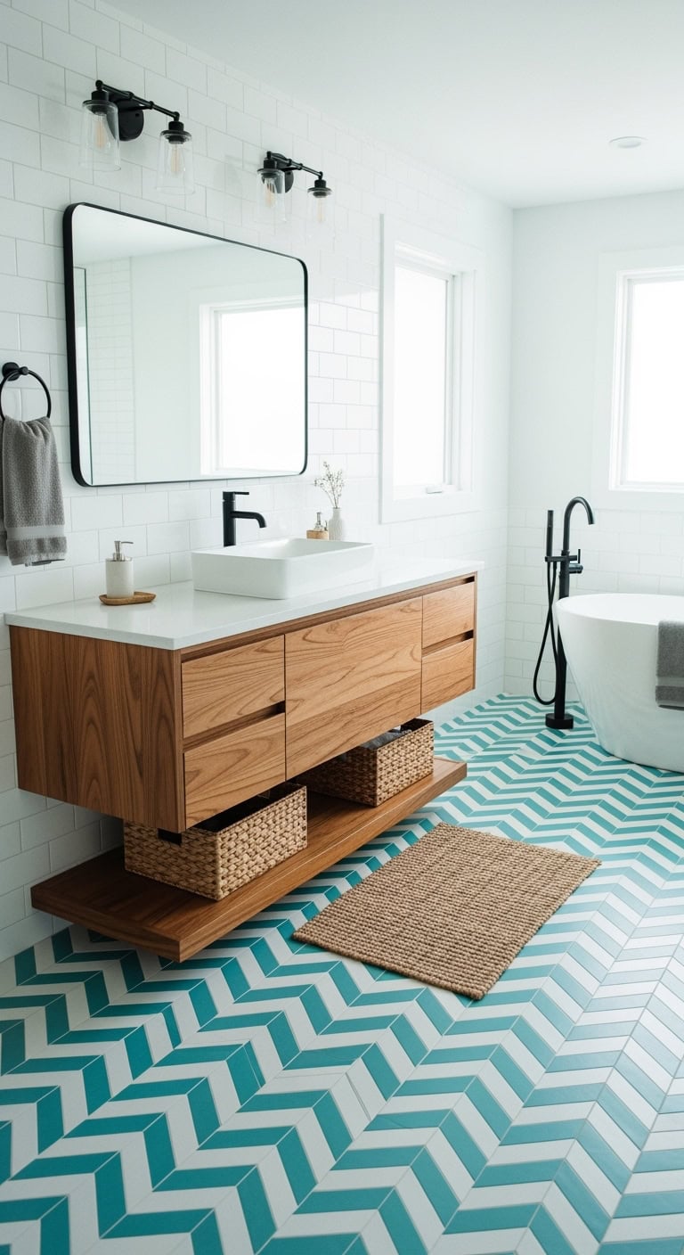 aqua chevron bathroom bliss statement