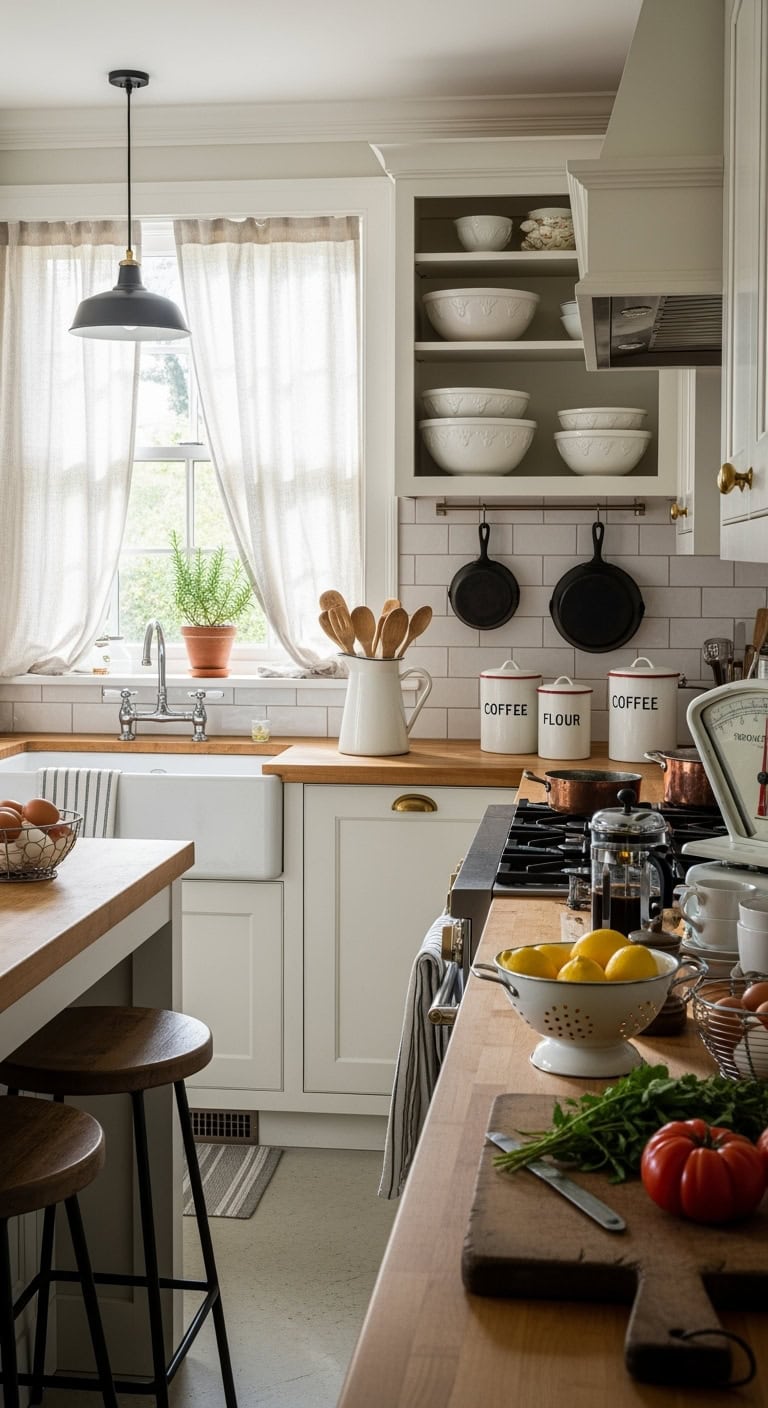 vintage enamelware decorates charming kitchens
