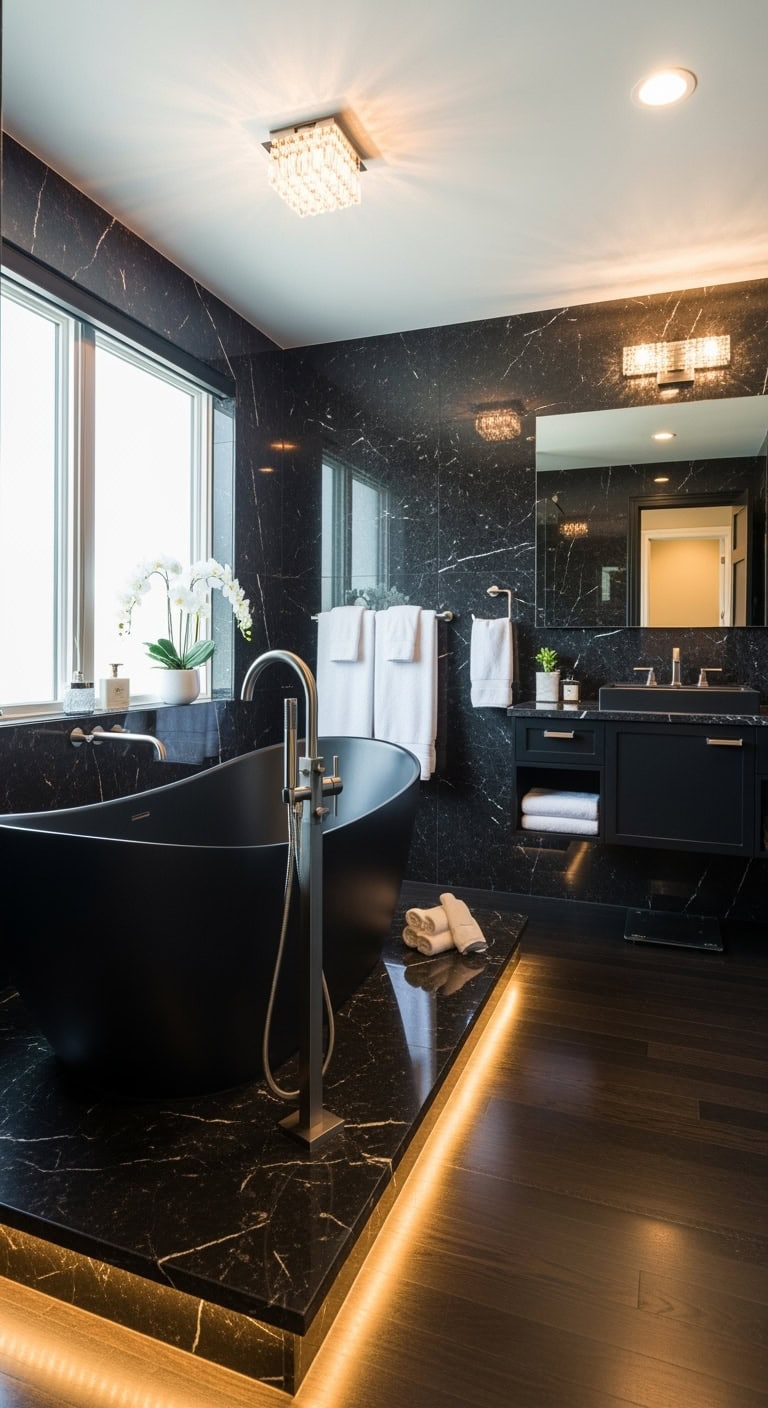 dramatic sculptural majestic black bathtub statement