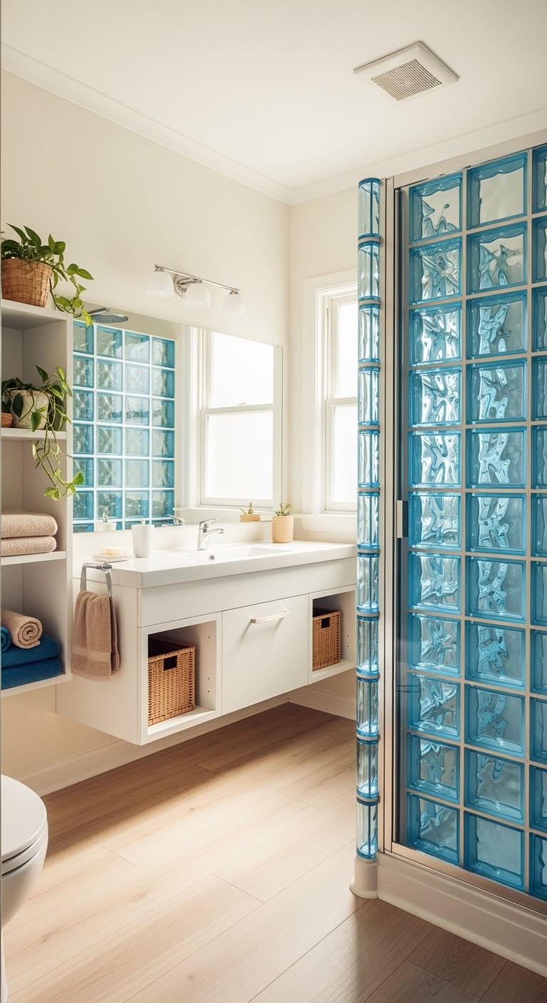 vintage modern blue glass block walls