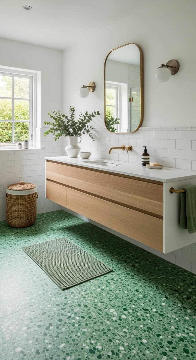 green terrazzo bathroom makeover