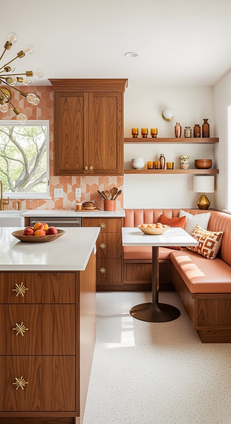midcentury modern peach kitchen