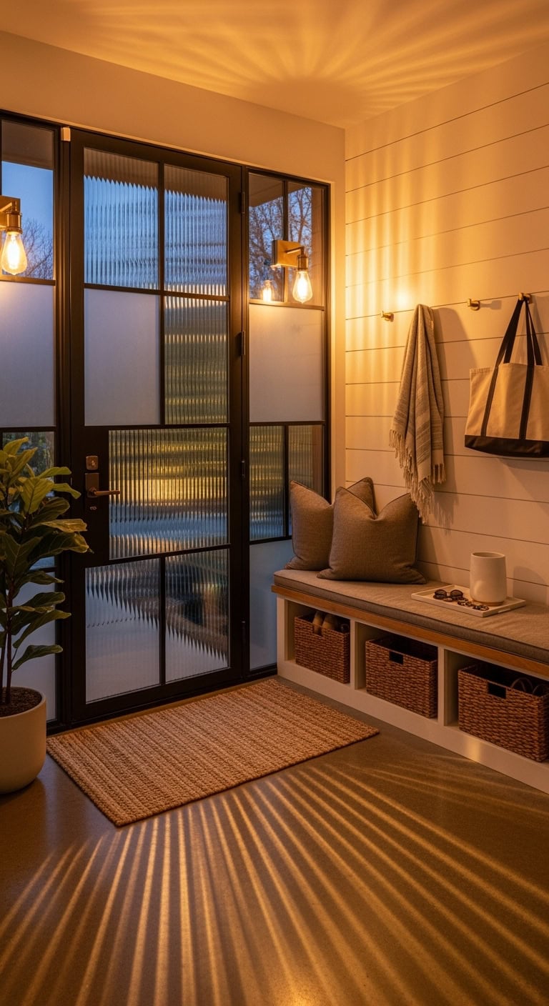 sophisticated luminous multidimensional mudroom design