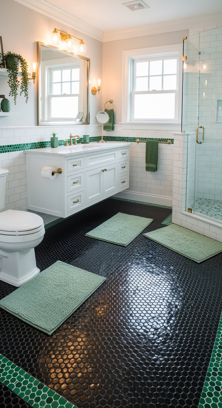 sophisticated dramatic textured reflective penny tile