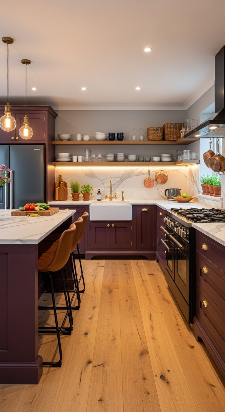 burgundy cabinets with elegance