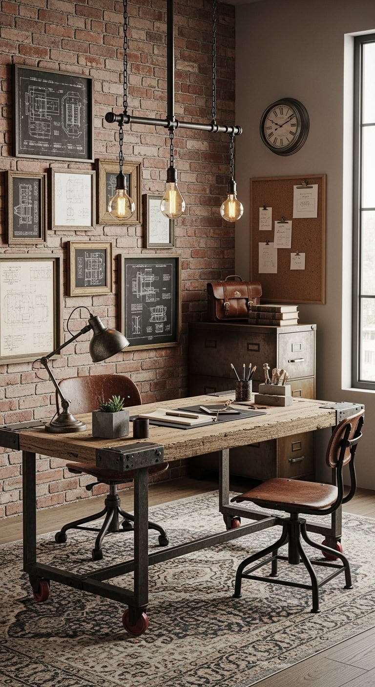 weathered wood industrial chic workspace