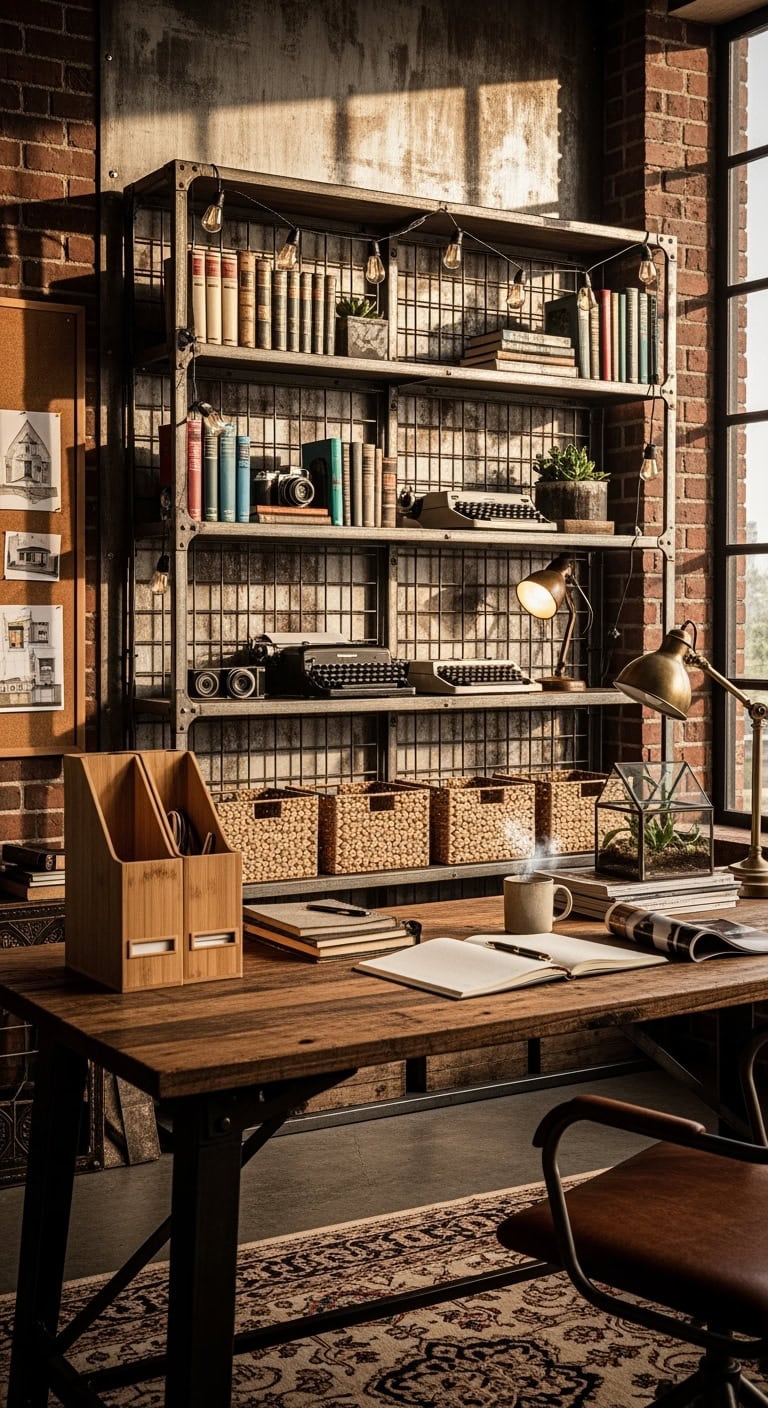 industrial bookshelf display styling