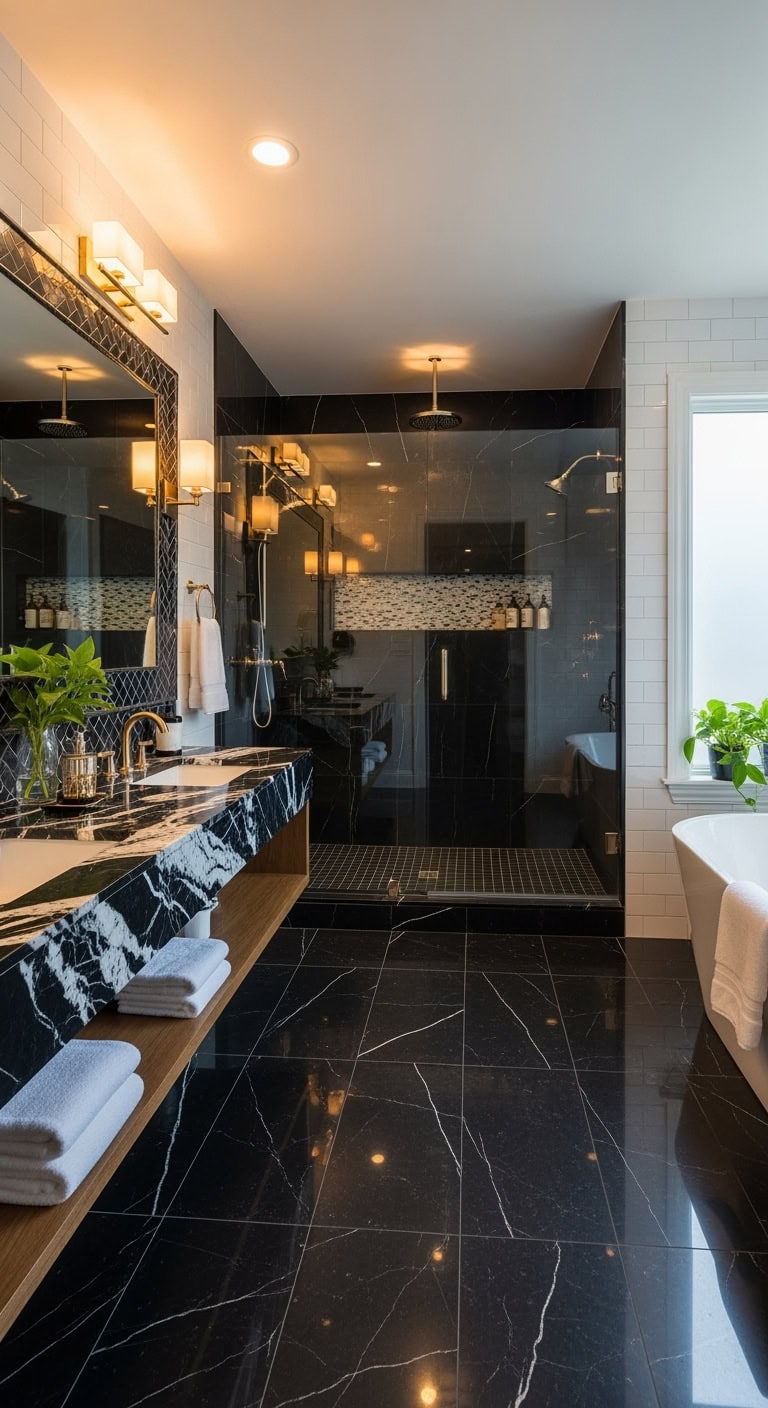 bathroom black marble art showcase
