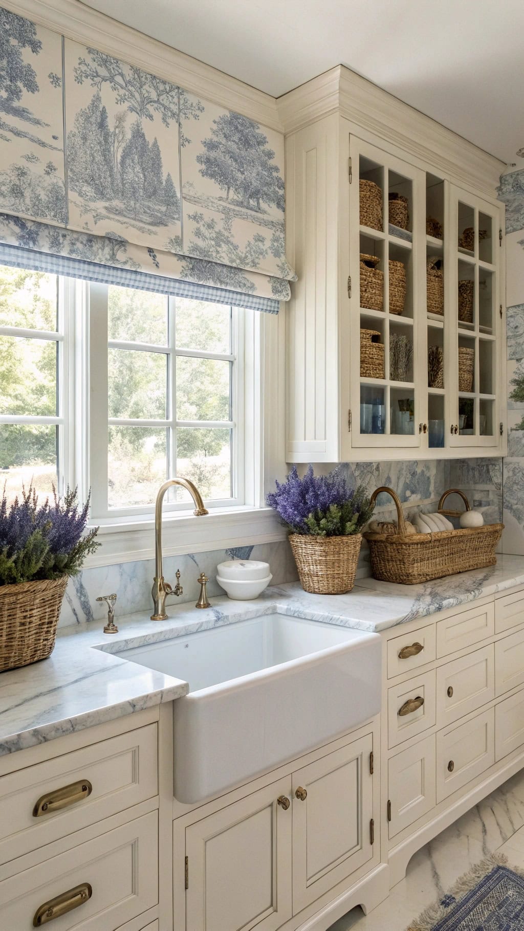 toile pattern kitchen accents
