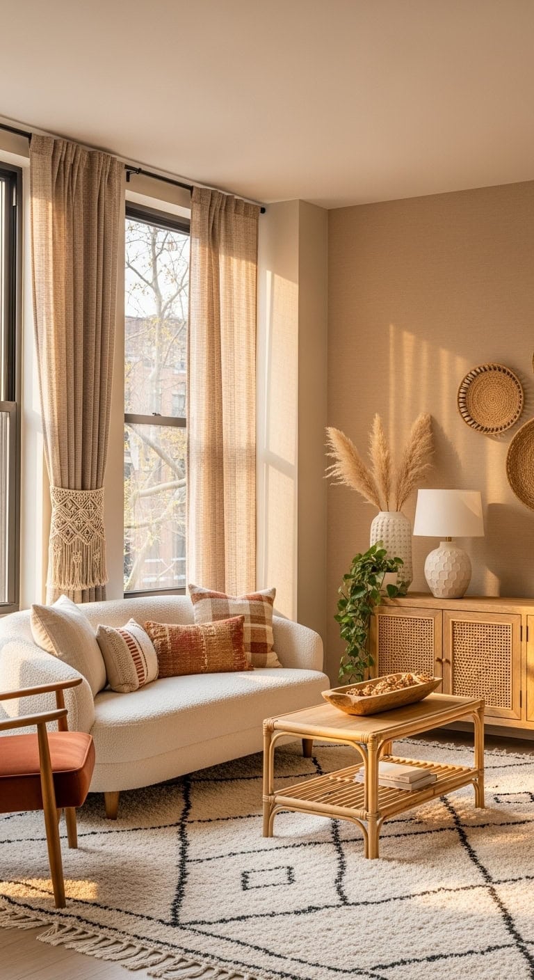 boho linen curtains styling