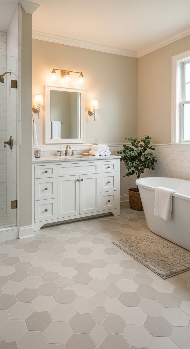 geometric dimensional versatile bathroom flooring