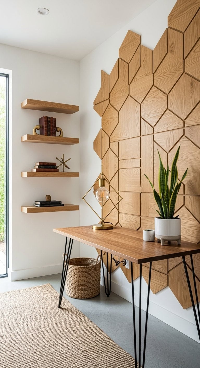 hexagonal oak geometric accent