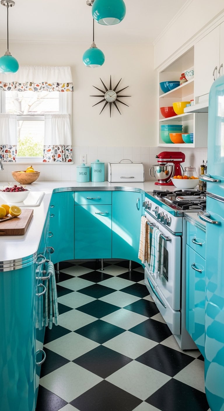 retro turquoise kitchen cabinet revival