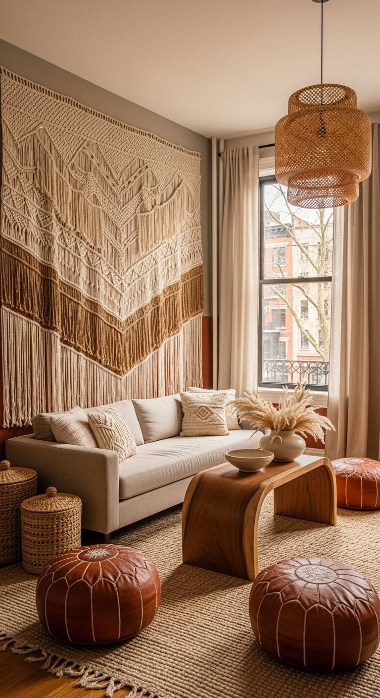 floor to ceiling boho tapestry centerpiece