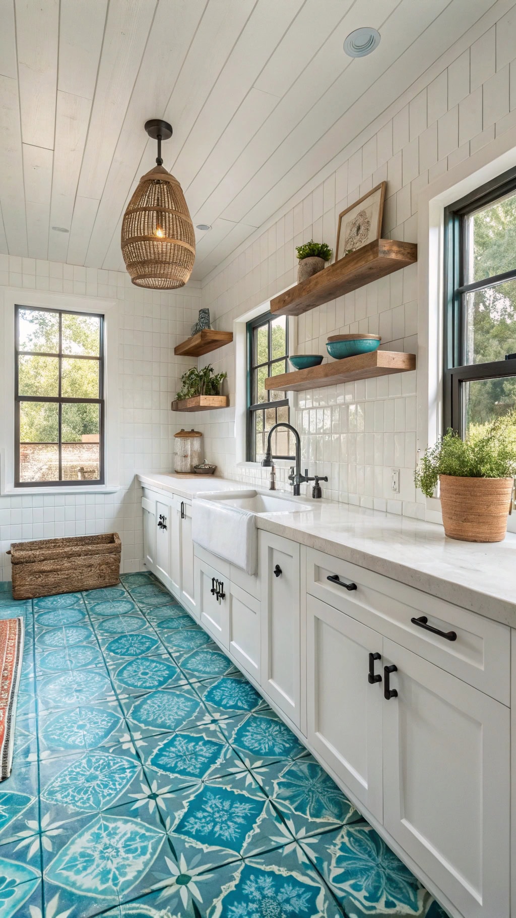 vibrant turquoise tile floors
