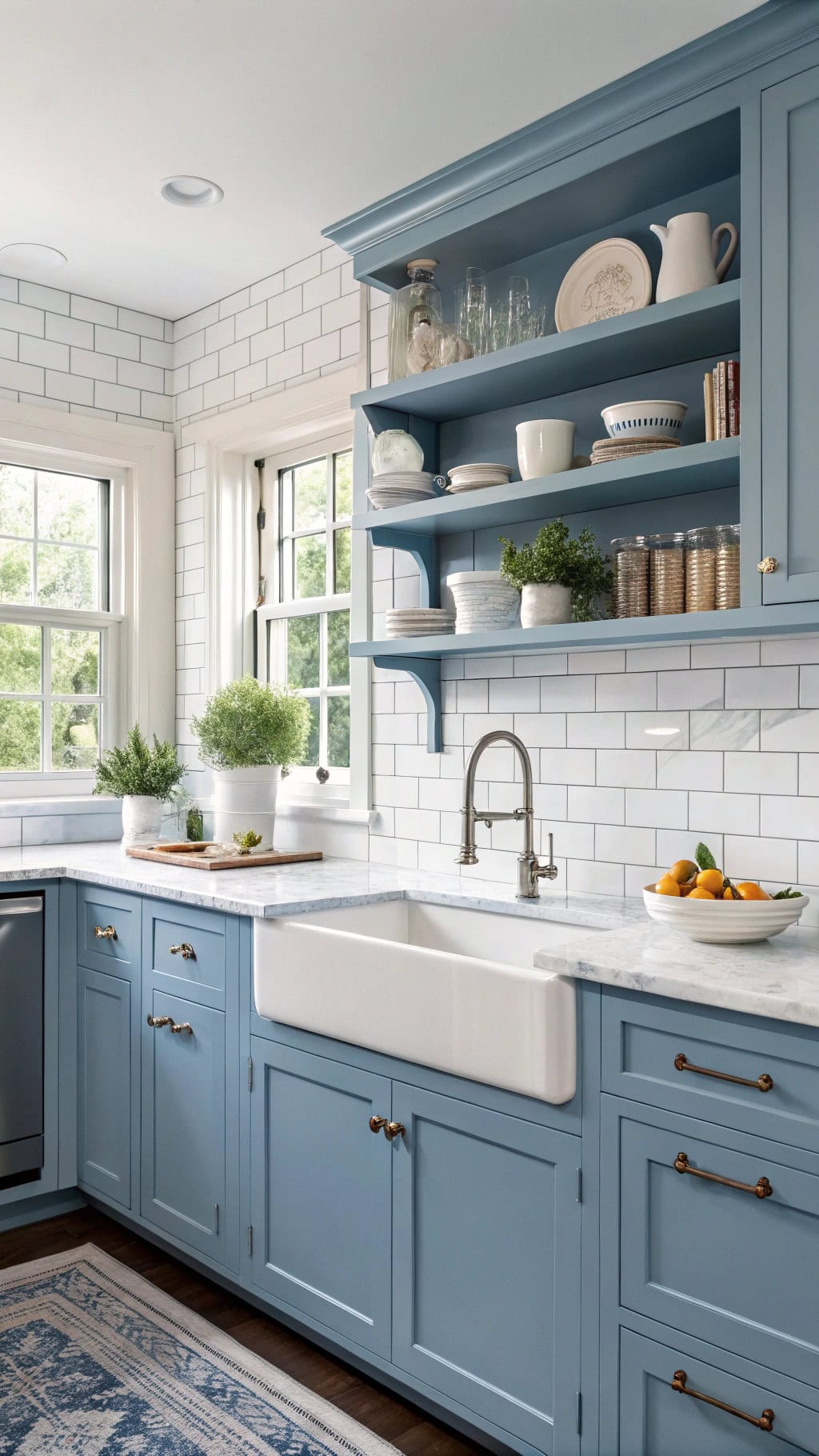 serene monochromatic blue kitchen