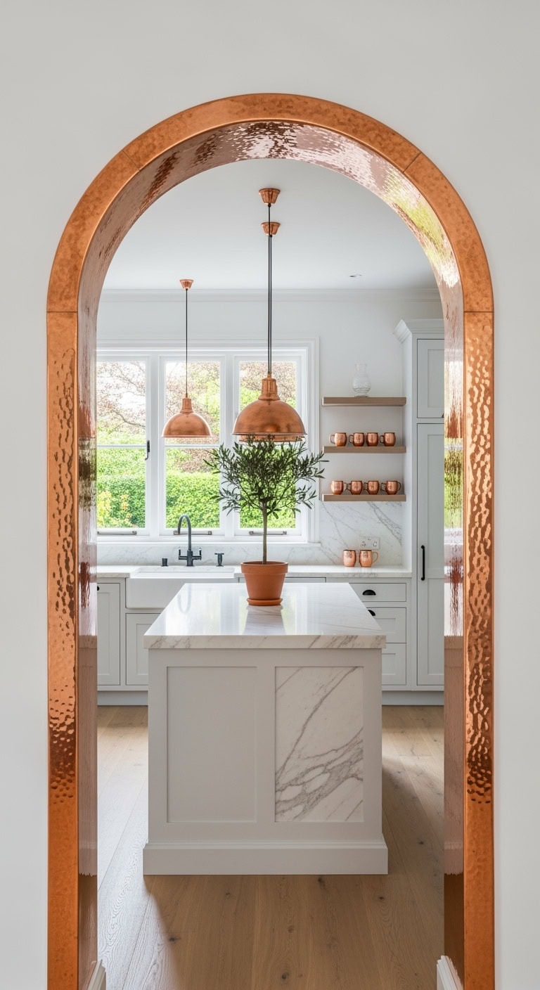 copper accent jewelry like architectural detail