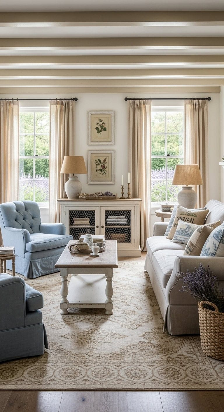 weathered beige linen farmhouse