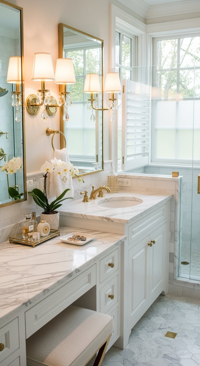 dreamy crystal adorned powder room lighting