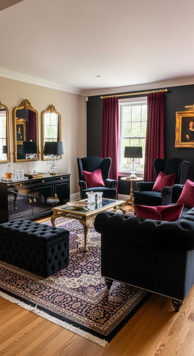 tufted black velvet glamour