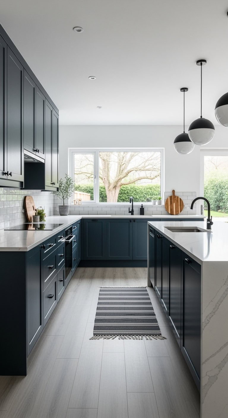 sleek navy kitchen makeover