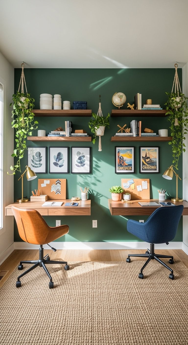 sophisticated jungle inspired office accent wall