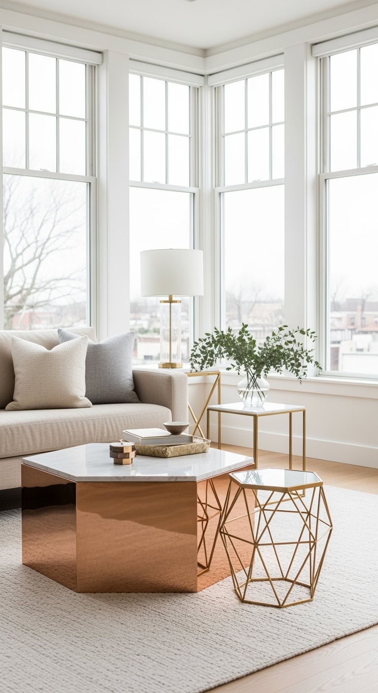 metallic geometric side tables shine