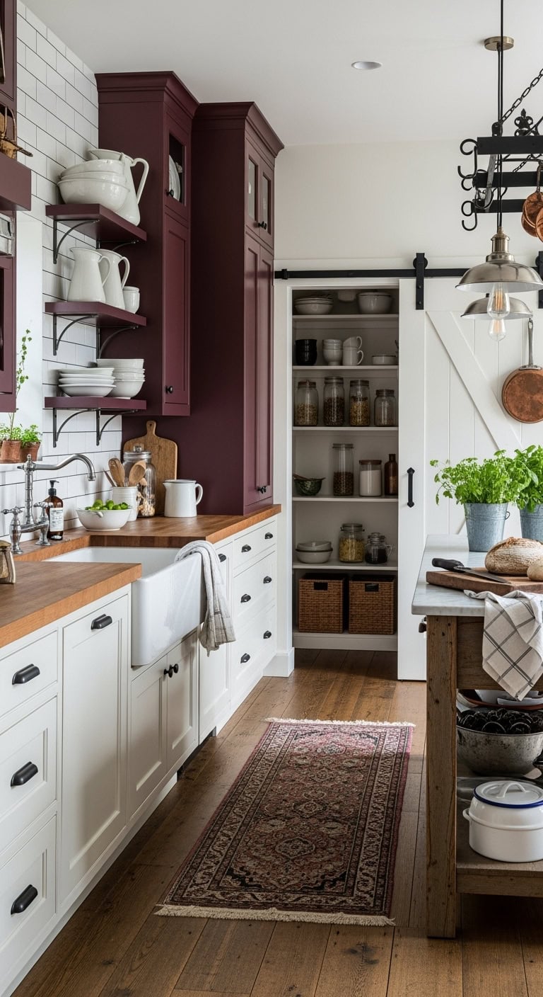 farmhouse burgundy kitchen elegance