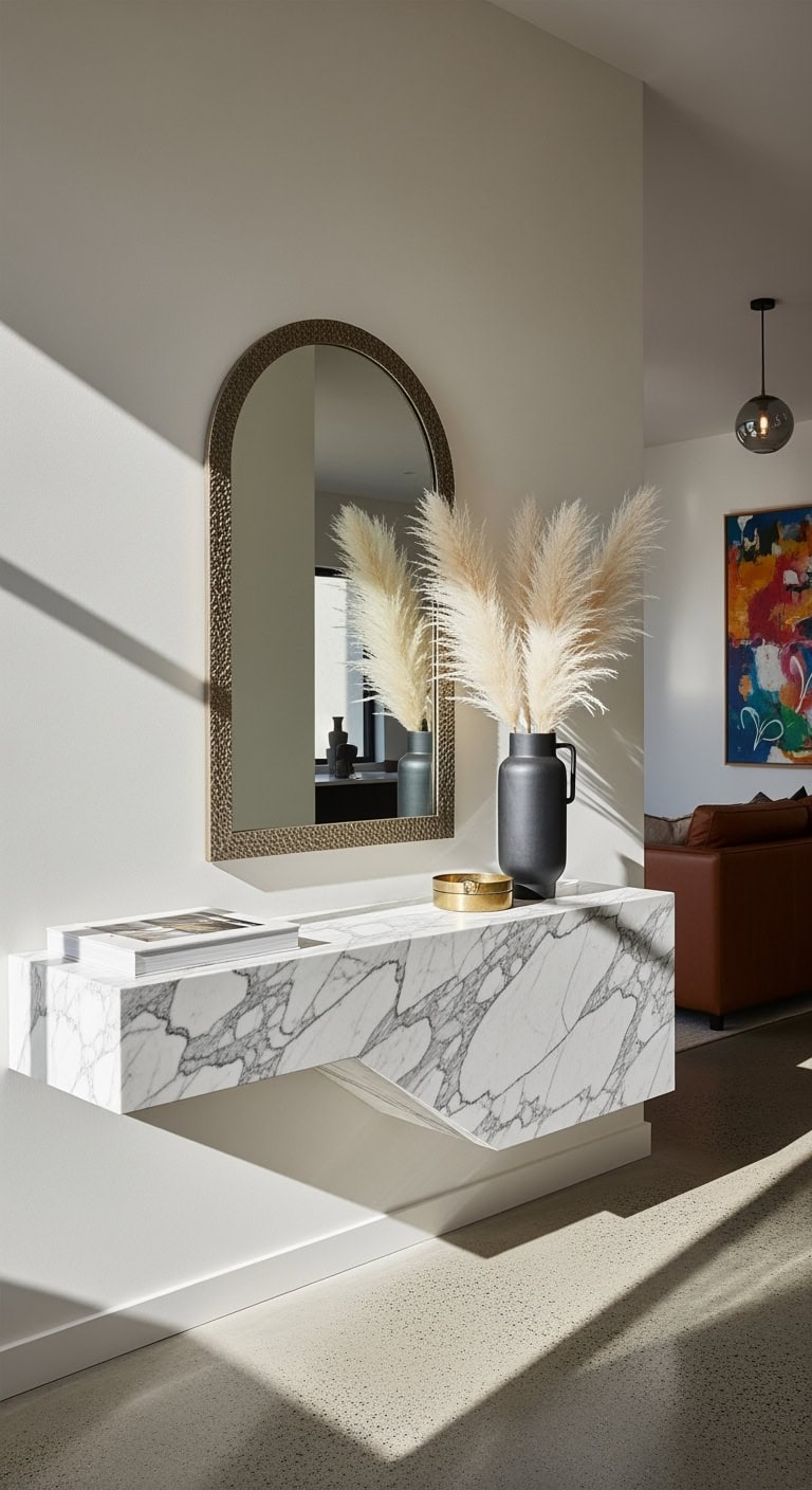 elegant sculptural marble gallery like console