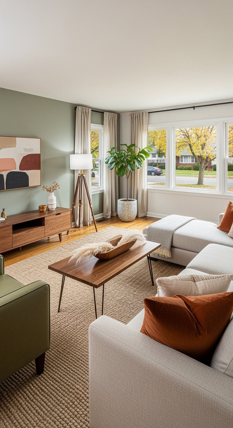 mid century sage cozy living