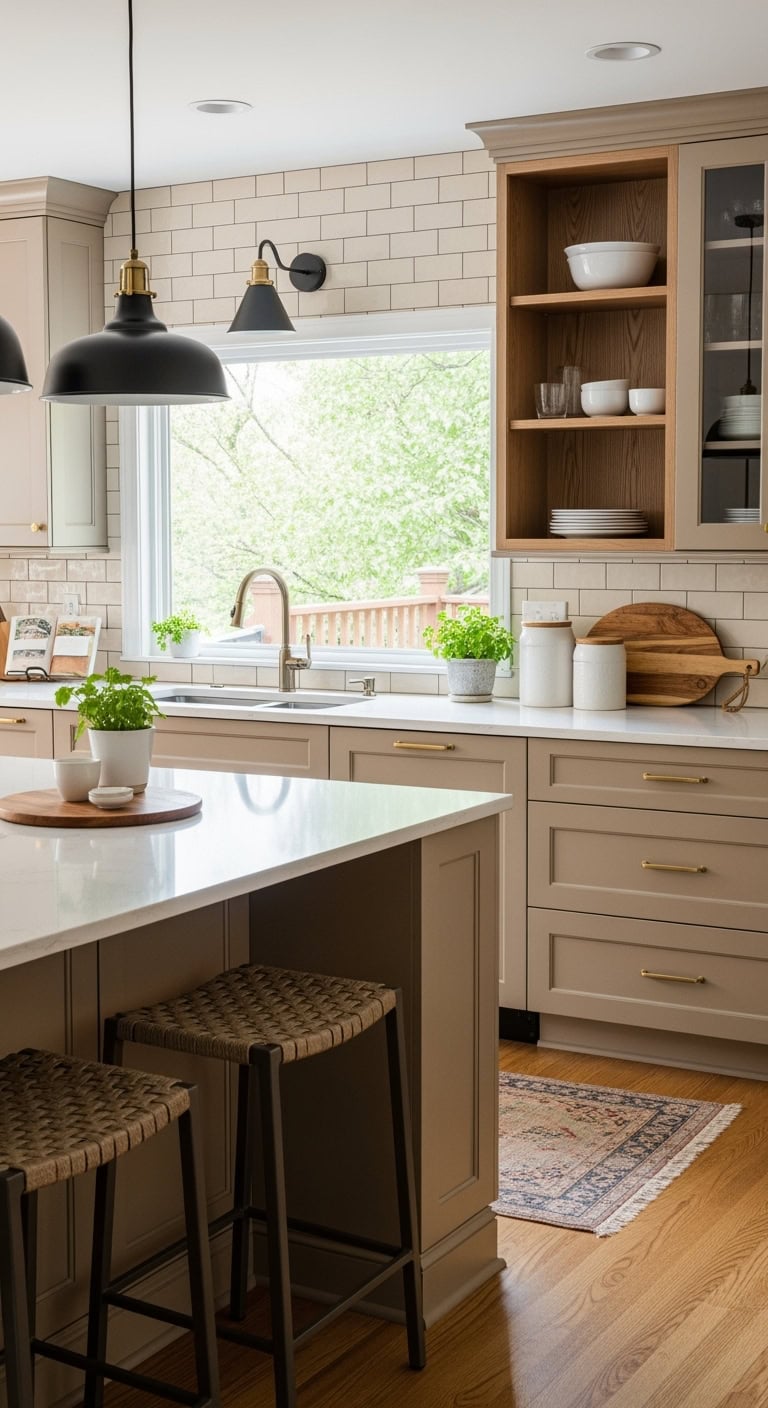 transitional sand kitchen cabinets
