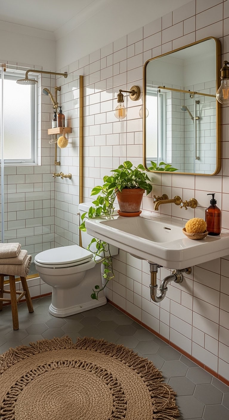 warm artistic textural elevated bathroom design