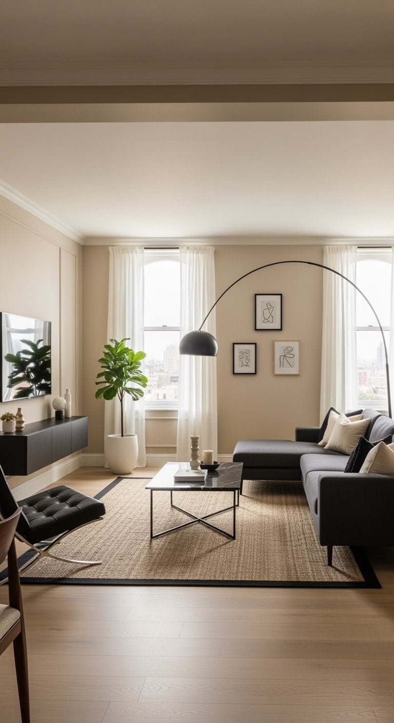 sleek black furniture beige