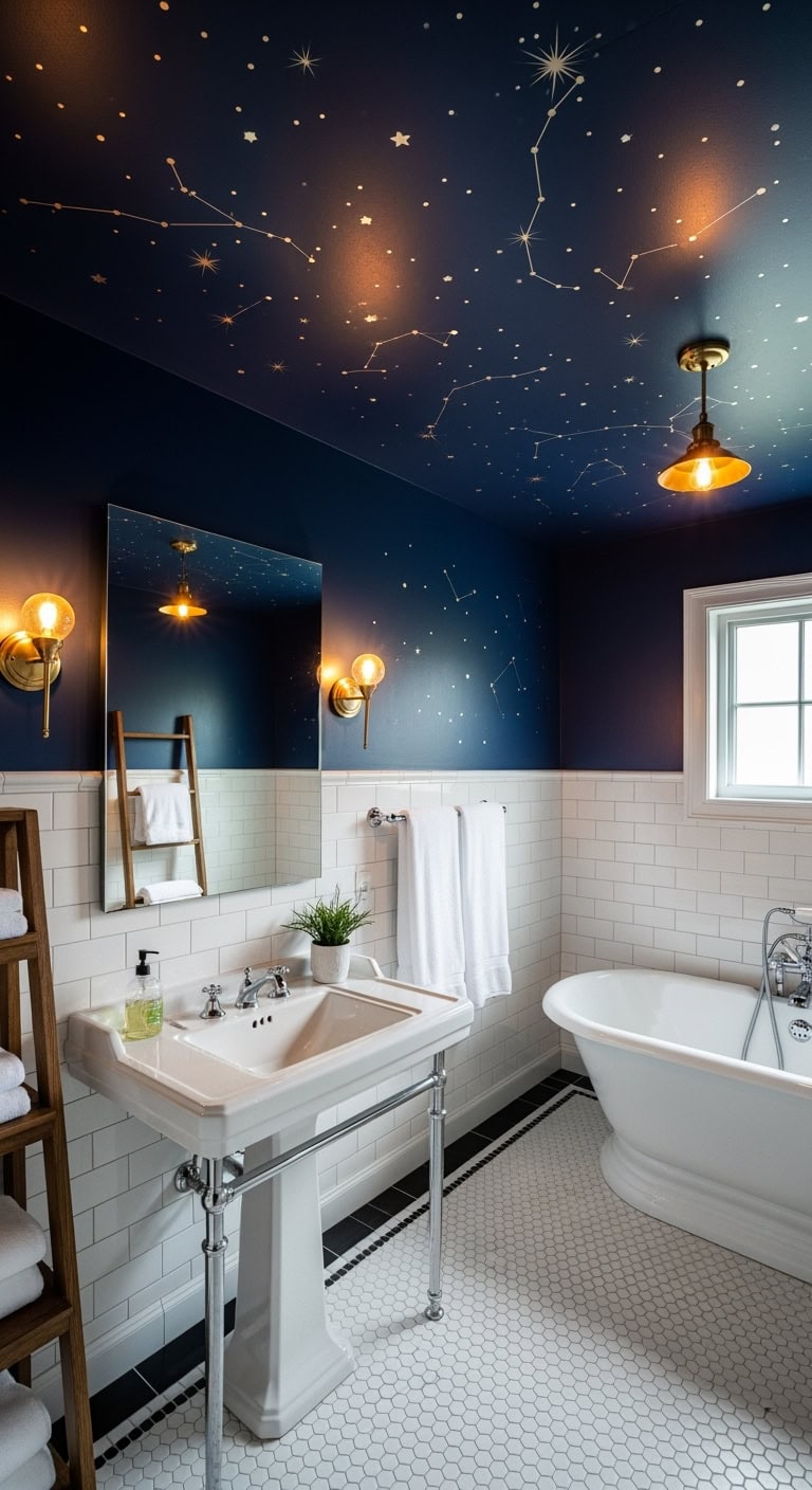 midnight blue celestial bathroom sanctuary