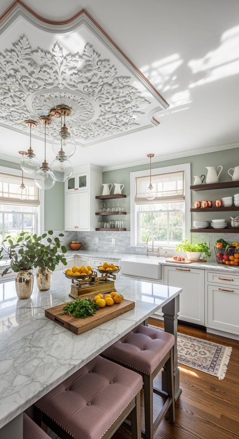 ornate plaster ceiling medallion elevates space