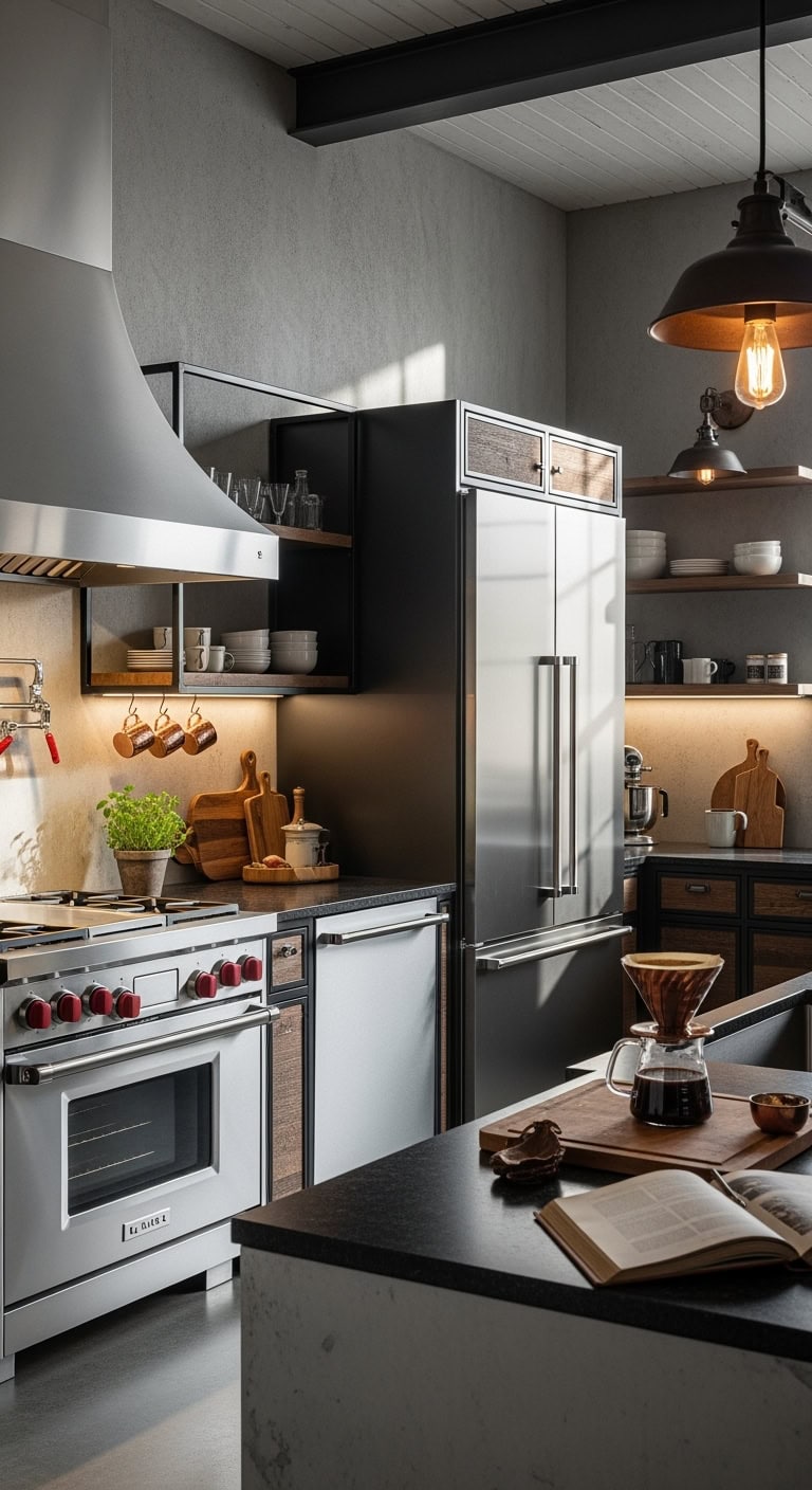 sleek seamless stainless steel appliance integration