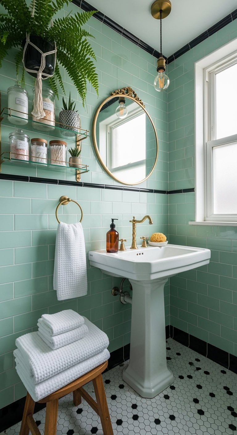 retro chic mint bathroom oasis