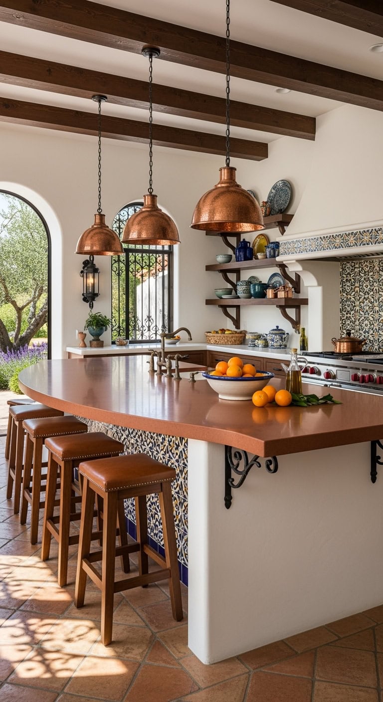flowing tiled wrought iron mediterranean curved island