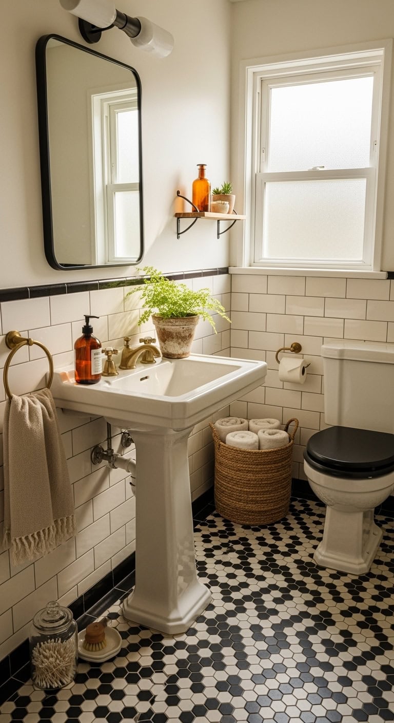 vintage hexagon bathroom styling essentials