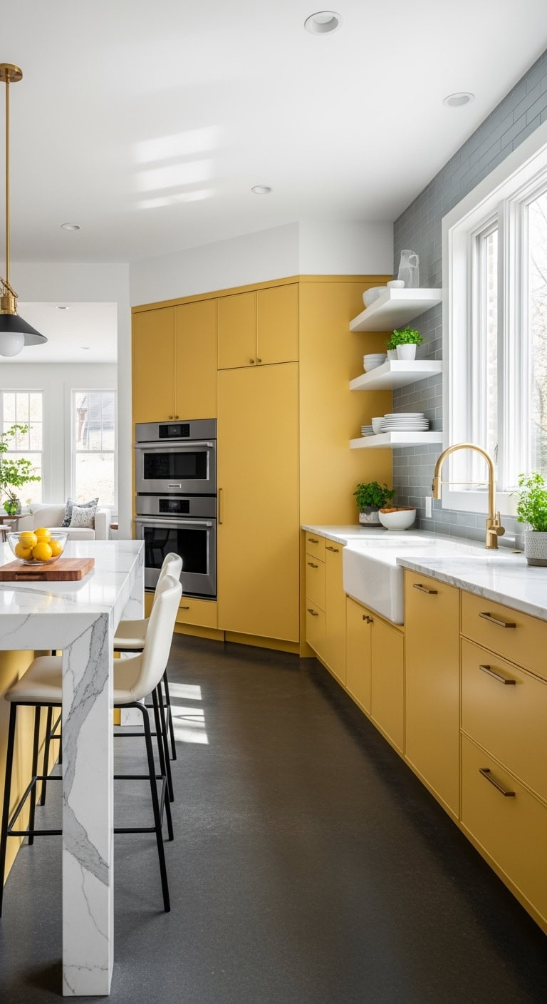 mustard cabinets sleek sophistication