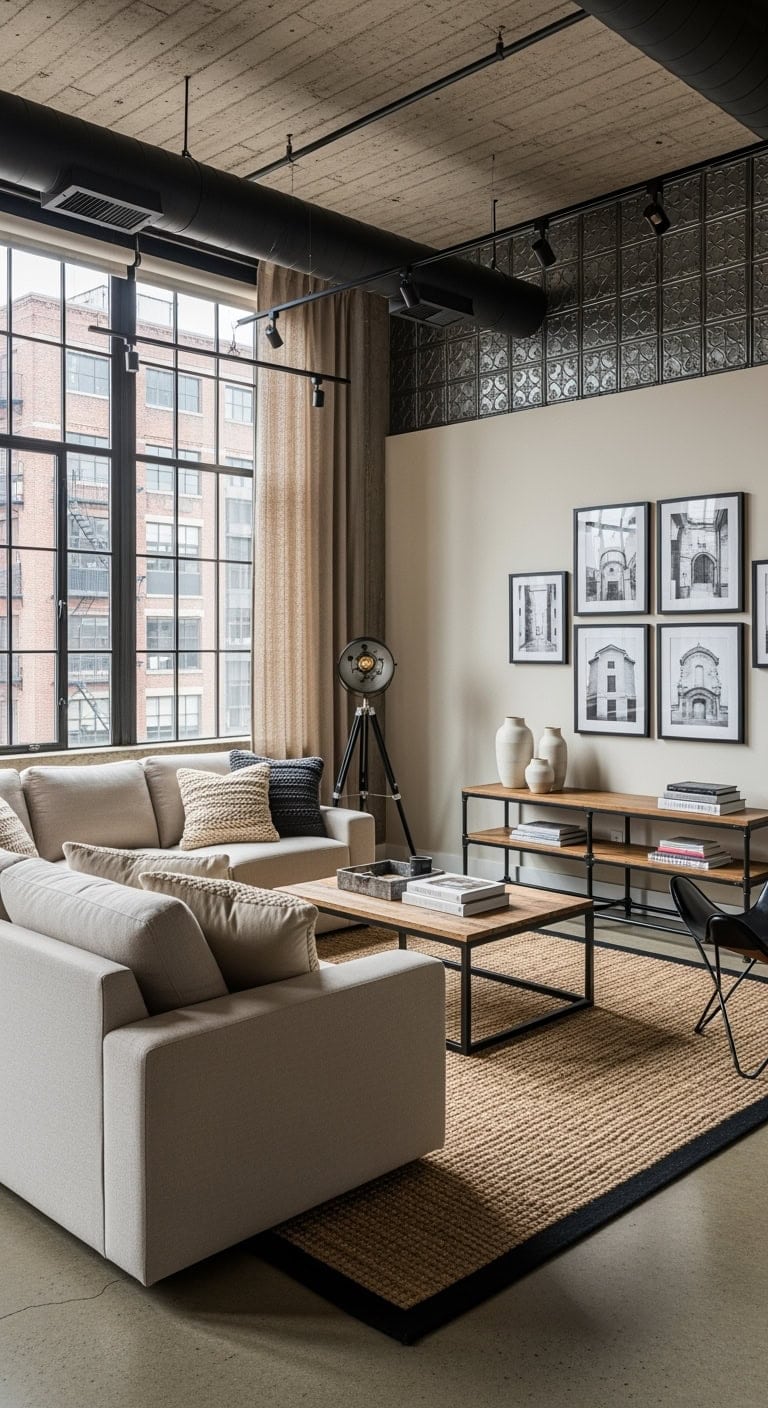 industrial cozy beige sectional loft