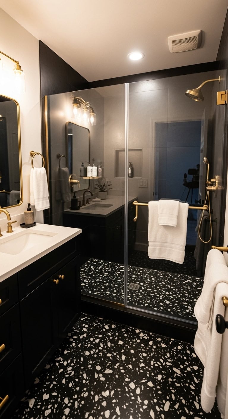 chic moody textured shower flooring